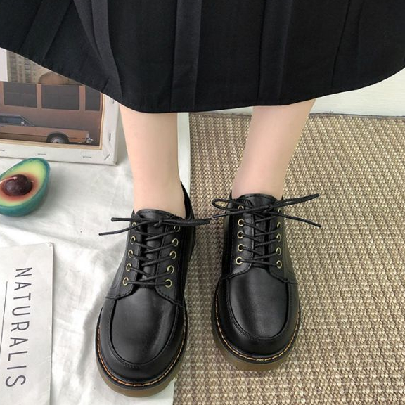 [จัดส่งจากประเทศไทย] รองเท้าหนังขนาดเล็กสำหรับทุกฤดูกาล รองเท้าสีดำสไตล์ญี่ปุ่น หนัง PU ระบายอากาศได้ รองเท้าลำลอง ผูกเช - รูปที่ 2