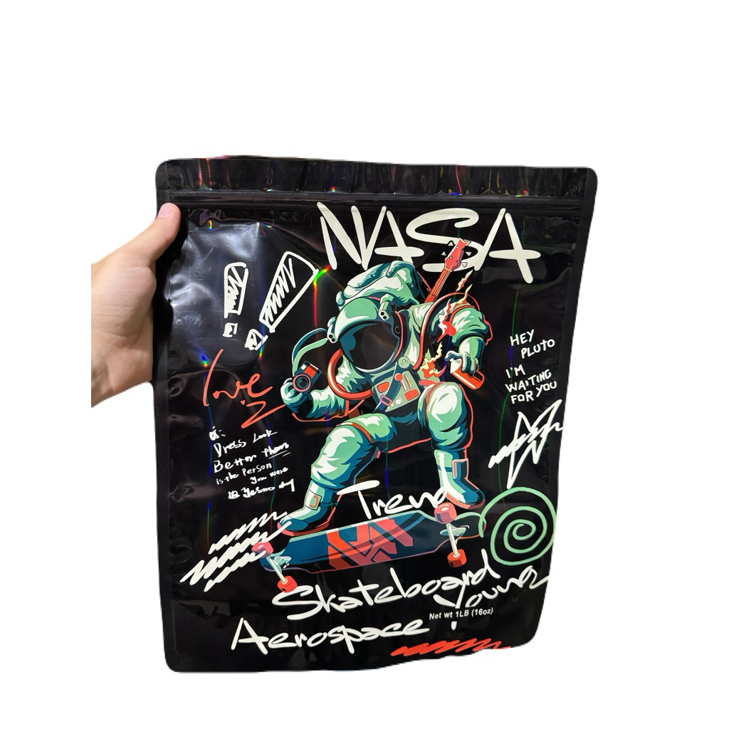 Nasa Skateboard Mylar zip bag size 454 grams / 1 lb