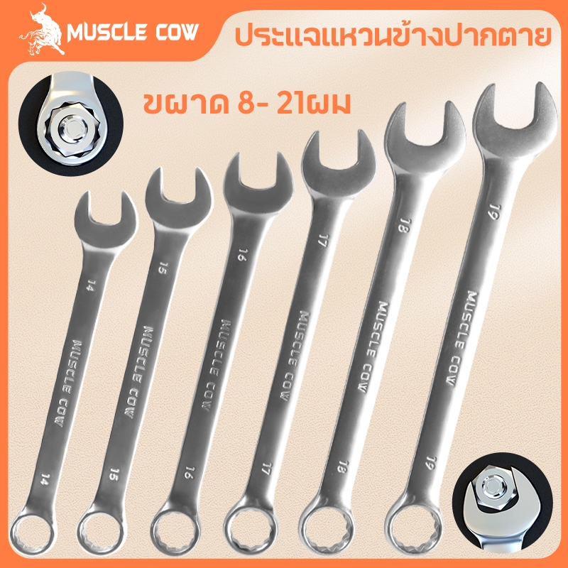 Muscle Cow ประแจแหวนข้างปากตาย ขนาด 8-21 มม. แหวนข้างปากตาย ประแจรวม ปากตายแหวนข้าง ประแจปากตายข้าง แหวนข้าง ปากตายแหวน