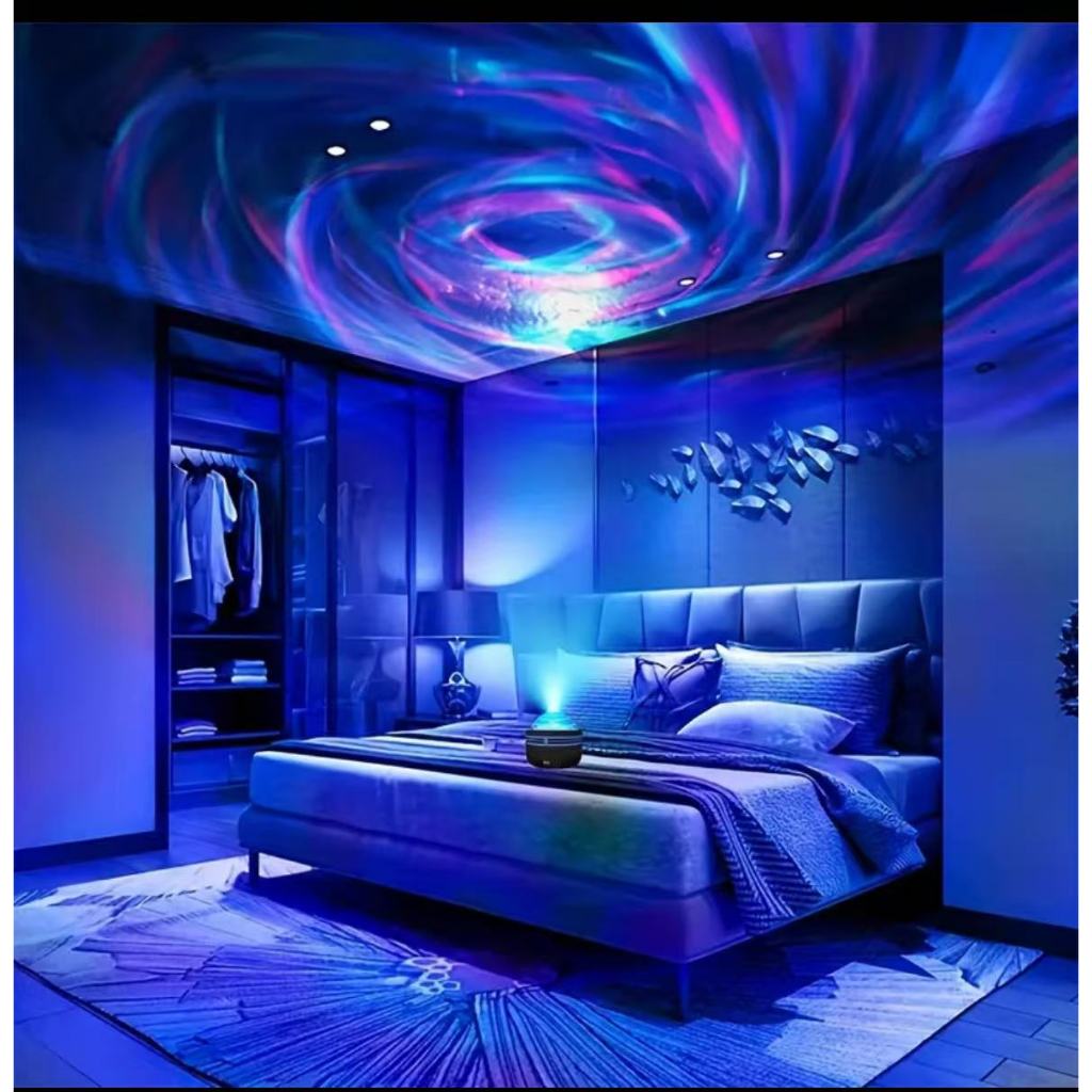 โคมไฟฉายแสงออโรร่าดนตรีหมุนได้, LED RGB, โคมไฟฉายเจ็ดสี, ห้องนั่งเล่น ไฟกลางคืนบรรยากาศข้างเตียงใน