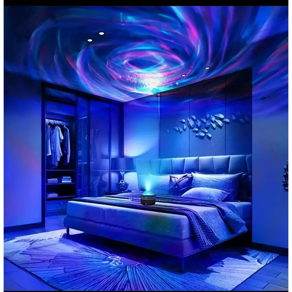 โคมไฟฉายแสงออโรร่าดนตรีหมุนได้, LED RGB, โคมไฟฉายเจ็ดสี, ห้องนั่งเล่น ไฟกลางคืนบรรยากาศข้างเตียงใน