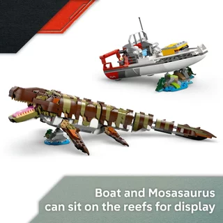 LEGO Jurassic World 76974 Brick-Built Mosasaurus Boat Mission (858pcs.), Building Blocks, Kids Toy