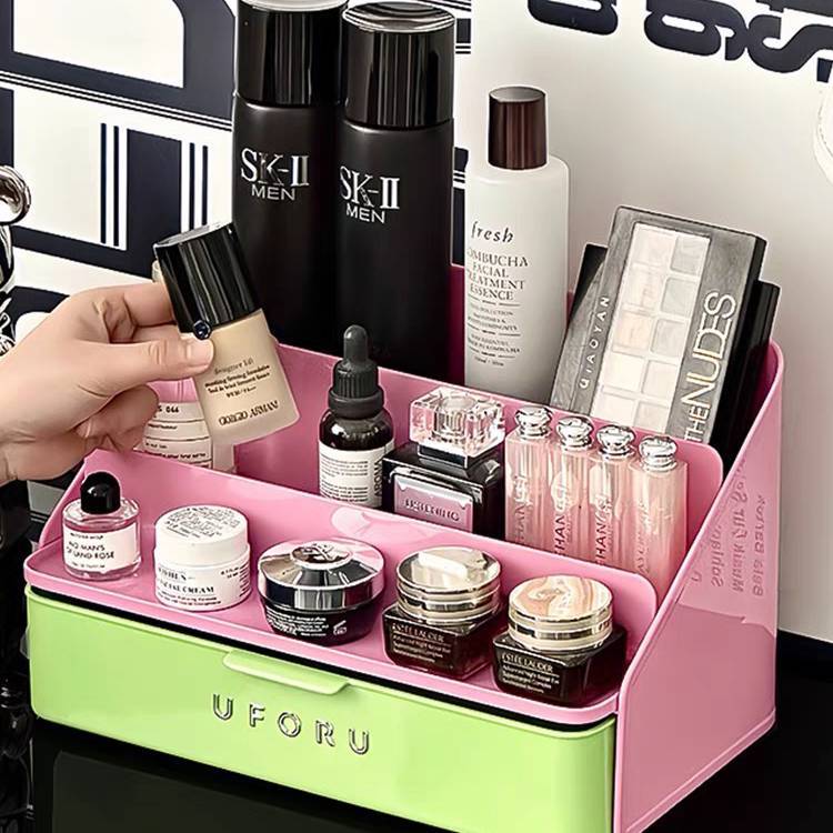 UFORU ชั้นวางเครื่องสำอาง ชั้นวางโมเดล แบบขั้นบันได มีลิ้นชักในตัว จัดเก็บของได้เยอะ ประหยัดเนื้อที่ ราคา ถูกที่สุด ดีลบีเคเค แกลเลอรีภาพที่ 2