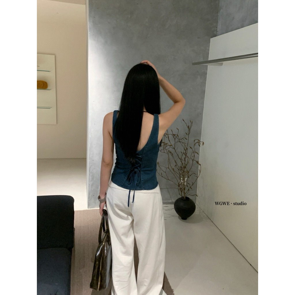 5581# เสื้อยีนคอเหลี่ยม งานกระดุมหน้ามีเชือกรูดด้านหลัง เนื้อผ้ายีนอย่างดี ทรงสวย TAG:WG.WE 🇰🇷 - รูปที่ 4