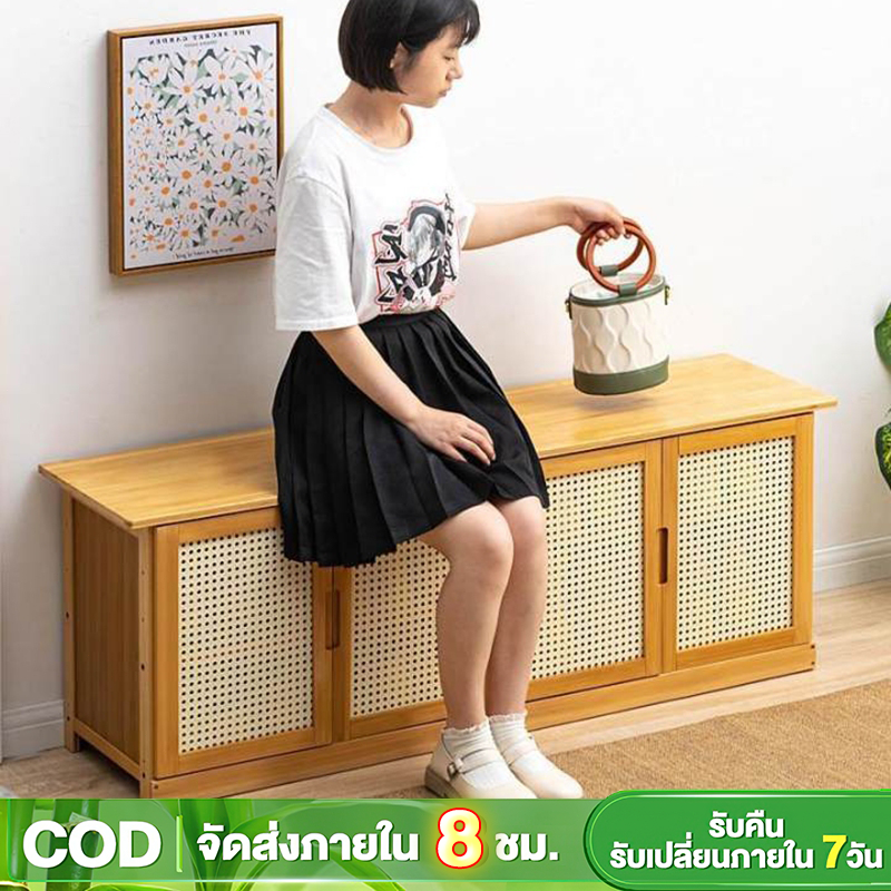 MR.PANDA เก้าอี้เปลี่ยนรองเท้าพร้อมเบาะตู้รองเท้าชั้นวางรองเท้าไม้ไผ่ตู้ชั้นวางรองเท้ามัลติฟังก์ชั่นมีประตู