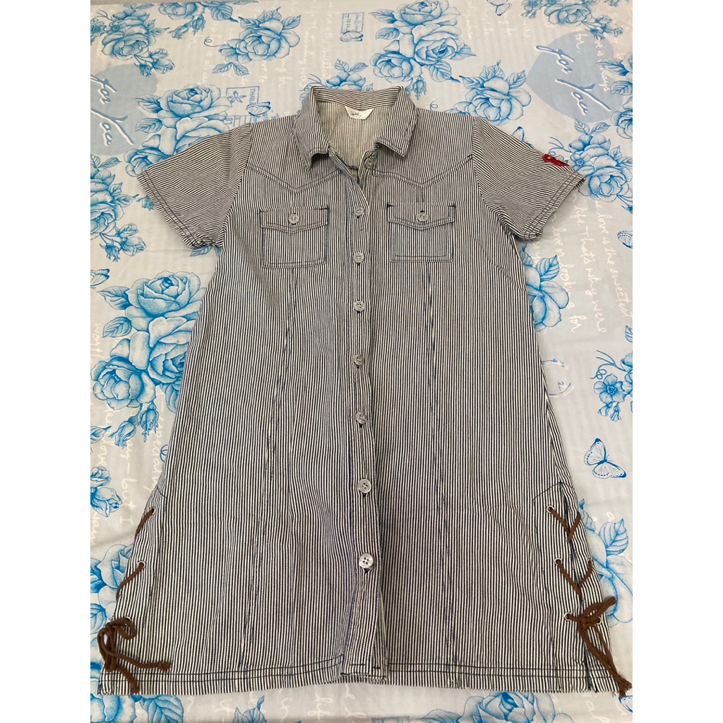 เดรส ชุดกระโปรงเด็กผู้หญิง แบรนด์ GQ คอปก ลายทางยาว (มือสอง)