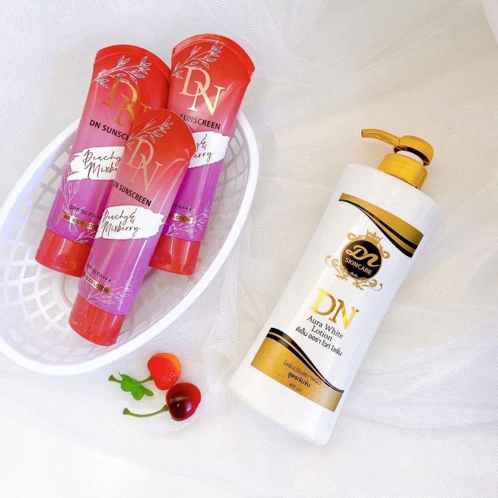 [ของพร้อมส่ง ] โลชั่นดีเอ็น ออร่าไวท์ 1แถม1 โลชั่นแถมกันแดดผิวกาย