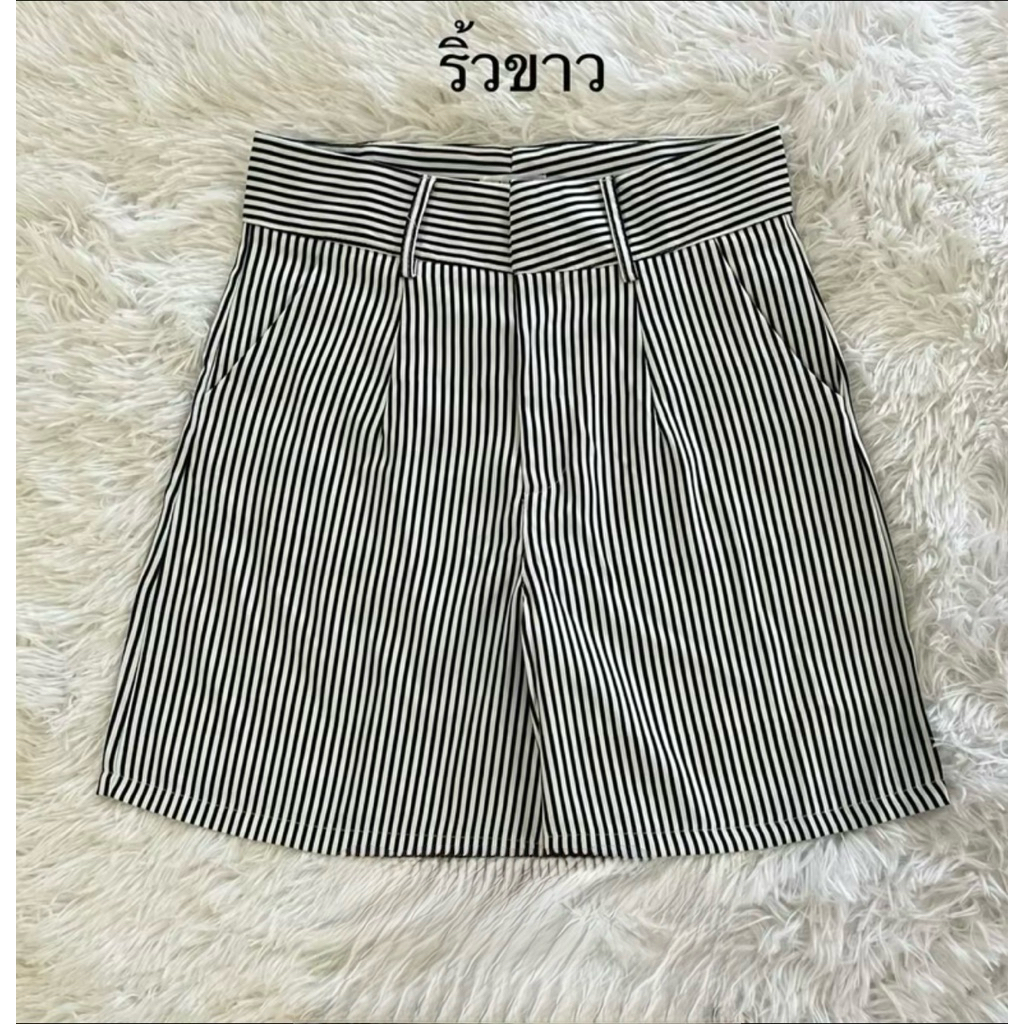 A01กางเกงขาสั้นตะขอมีหูพิมพ์ลายผ้าซาราห์