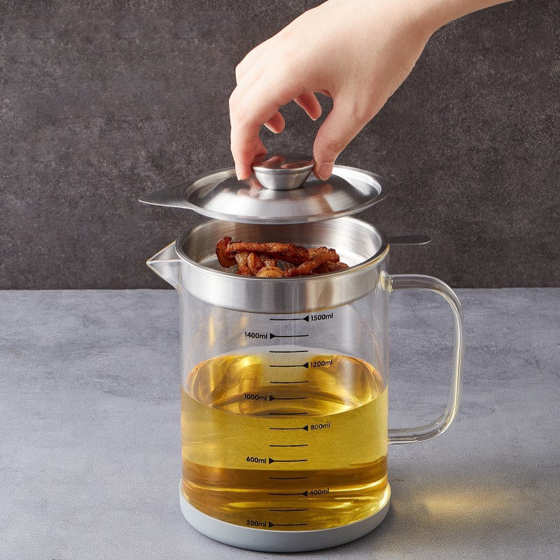 Watsuno.ถ้วยกรองน้ำมันแก้ววัสดุกรองน้ำมันพร้อมฝาปิดและหน้าจอกรองน้ำมัน1000ML/1500ML - รูปที่ 6