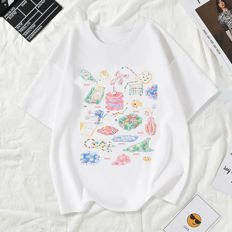 เสื้อยืดผู้หญิงแฟชั่นสาวลายการ์ตูนน่ารักฤดูร้อนเสื้อผ้าแฟชั่นส่วนเกาหลีสวมใส่สบายมาก#A177