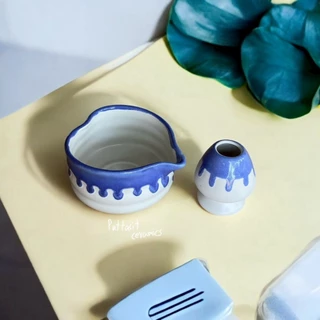 ถ้วยชงมัทฉะรูปหัวใจ ถ้วยChawan เซรามิค + แท่นวางแปรง