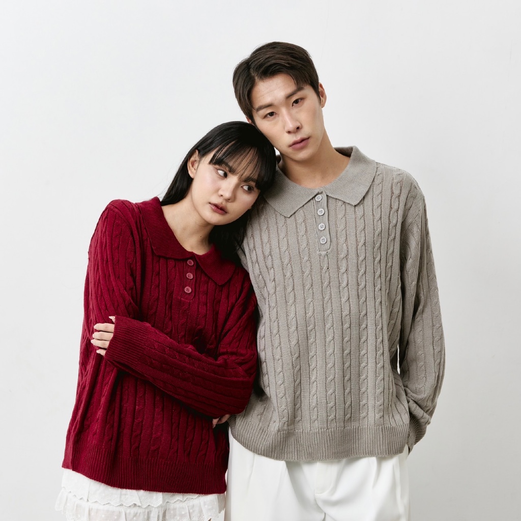 Cherry sweater polo เปีย เสื้อสเวตเตอร์ โปโล แขนยาว ทำมาเพื่อ สาวอวบ หนุ่มอวบ
