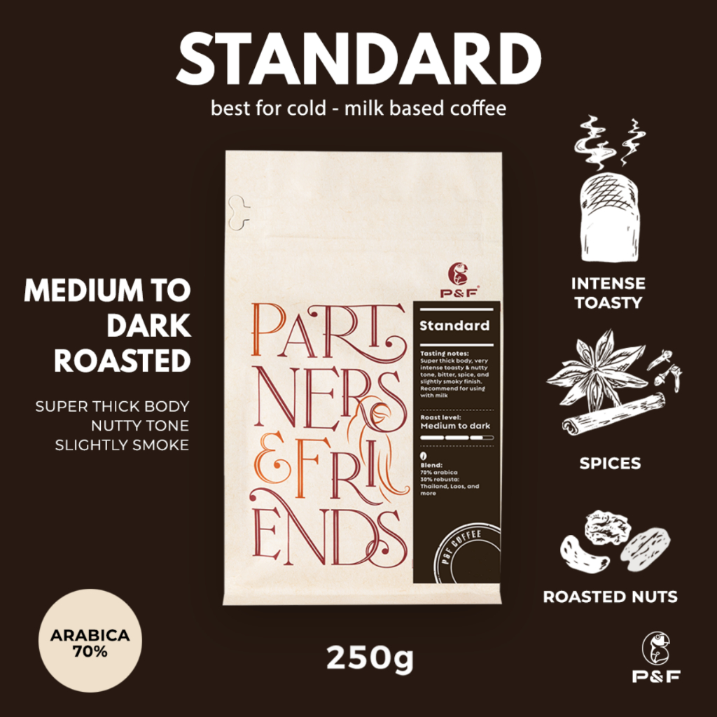 P&F Standard Blend ขนาด 250g เมล็ดกาแฟคั่ว arabica ผสม robusta (คั่วเข้ม) | P&F Coffee พี แอนด์ เอฟ
