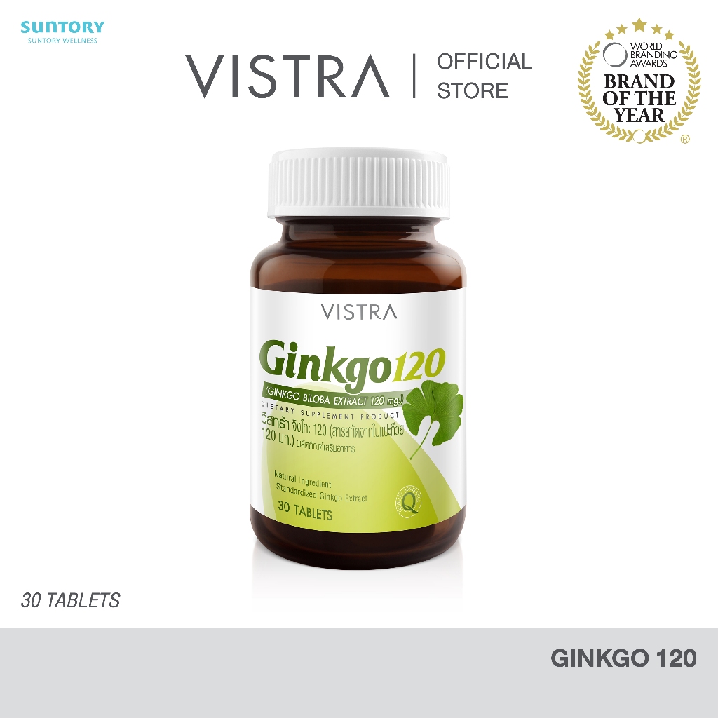 VISTRA Ginkgo สารสกัดจากใบแปะก๊วย 120 Ml. (30 เม็ด) 27 กรัม