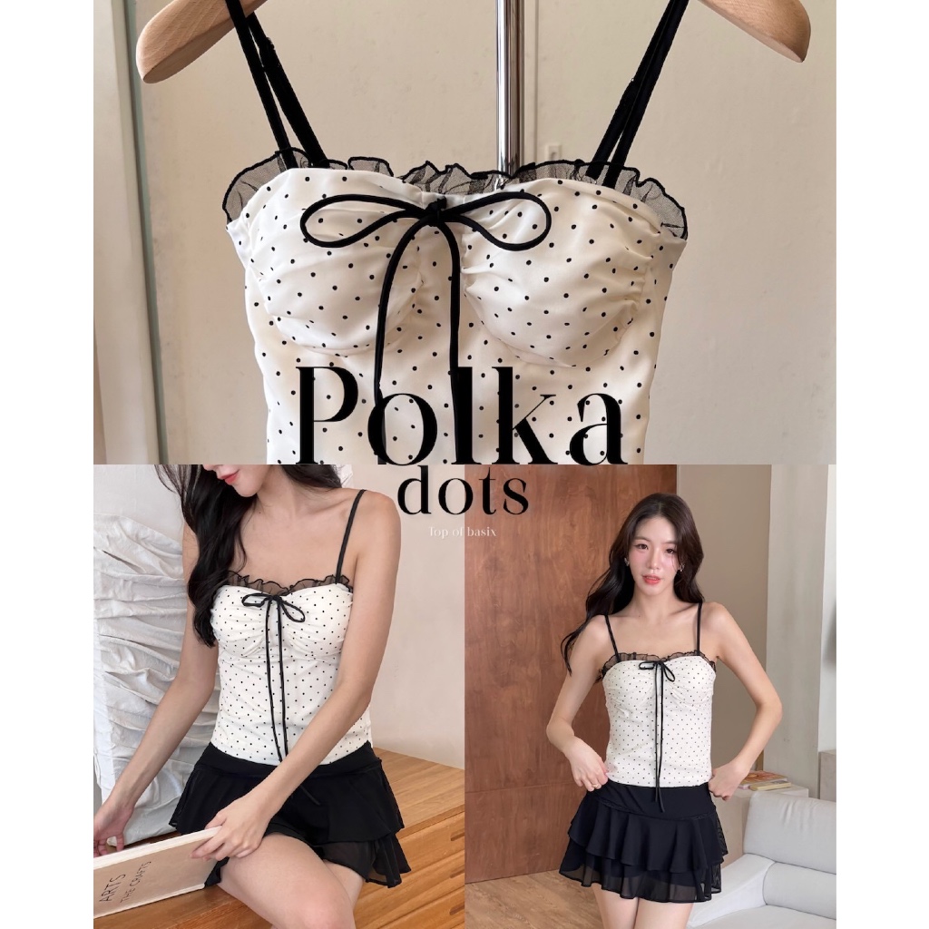 TOPBASIX - Polka dots top เสื้อสายเดี่ยวลายจุด