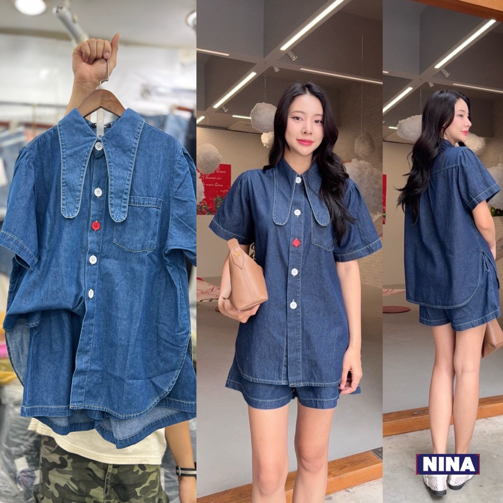 🌈𝑵𝒊𝒏𝒂.𝒋𝒆𝒂𝒏𝒔งานชุดเซทยีนส์เกาหลีๆ โอเว่อรไซส์น่ารักๆ งานฟรีไซส์ ใส่สบายๆ ทรงหลวมๆ ผ้านิ่มใส่สบาย