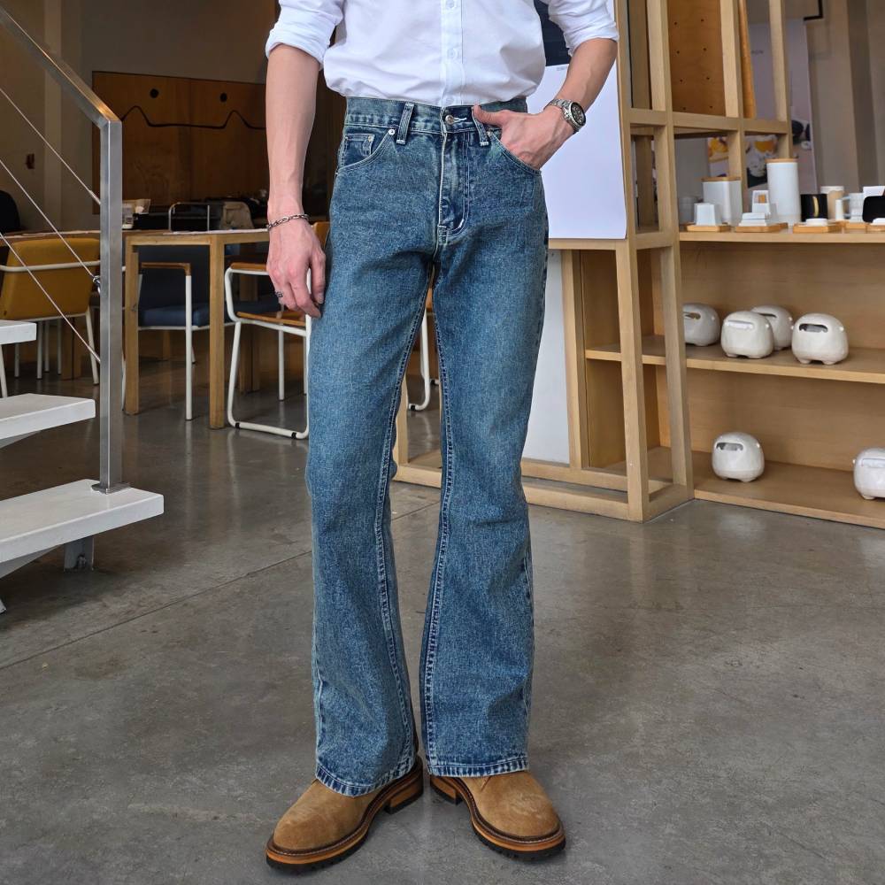 Golden Zebra Jeans กางเกงยีนส์ชายขาม้าเอวสูงฟอกสนิมพ่นด่าง #339/SANIM