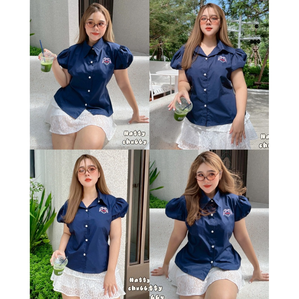 (พร้อมส่งมีสตอค/ส่งด่วน!⚡️) Vivian Shirt🧀🥯🥨 (NT) เสื้อเชิ้ตผูกหลังวิเวียน สาวอวบไซส์ใหญ่ (อก-50) - รูปที่ 3