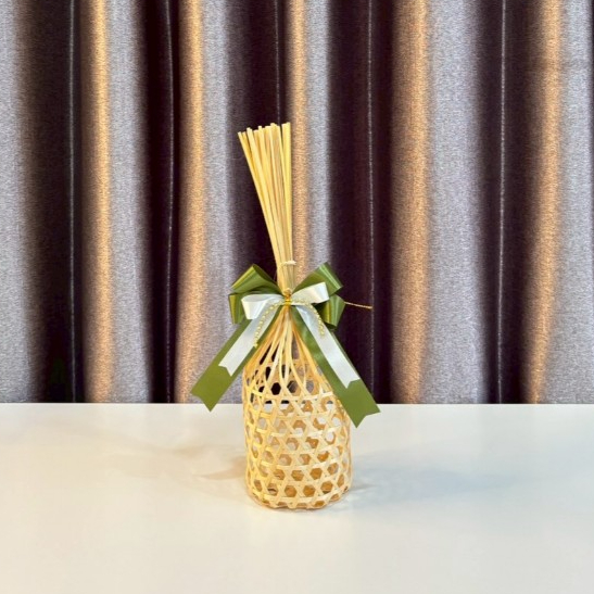 ชะลอม + โบว์ จักสานไม้ไผ่ ตักบาตรข้าวสารอาหารแห้ง ขนาดเล็ก ของชำร่วย ใส่ของฝาก ใส่ของทำบุญ