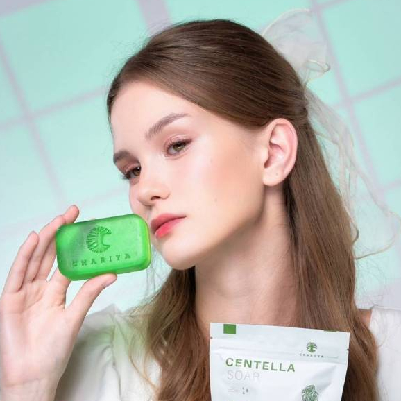 Glowyuka สบู่ใบบัวบกชาริยา  | ขนาด 100 กรัม ก้อนใหญ่ ลดสิว กระชับรูขุมขน ผิวสุขภาพดี