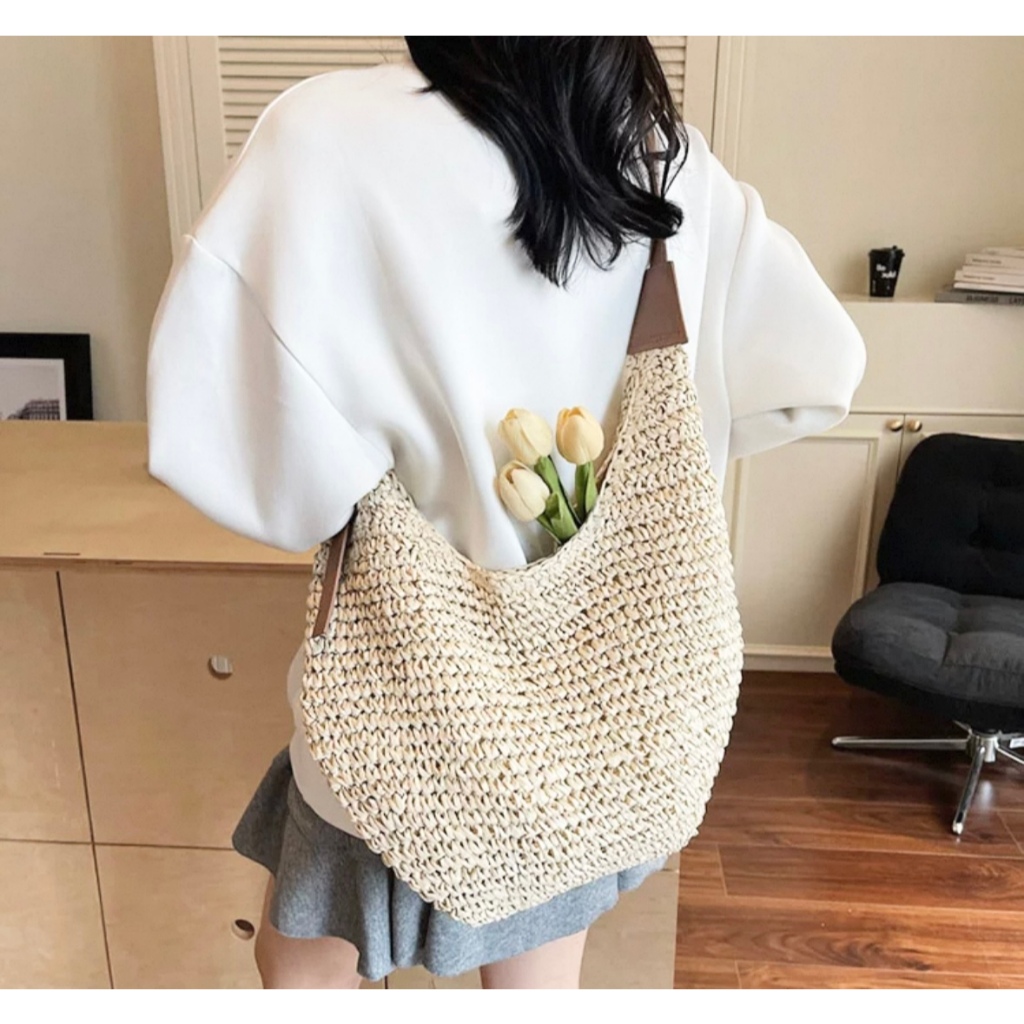 Women's new casual single shoulder grass woven bag, seaside woven bag, armpit bag（B332