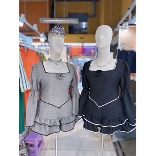 Maharani - Charm Rose ชุดset สาวอวบ ผ้าสโนวลาติน - อก40-46“ - #S106setขอบดำ