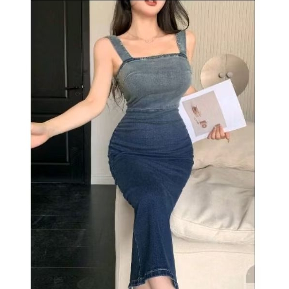 DAZY Washed Ombre Square Neck Sleeveless Women Denim Dress