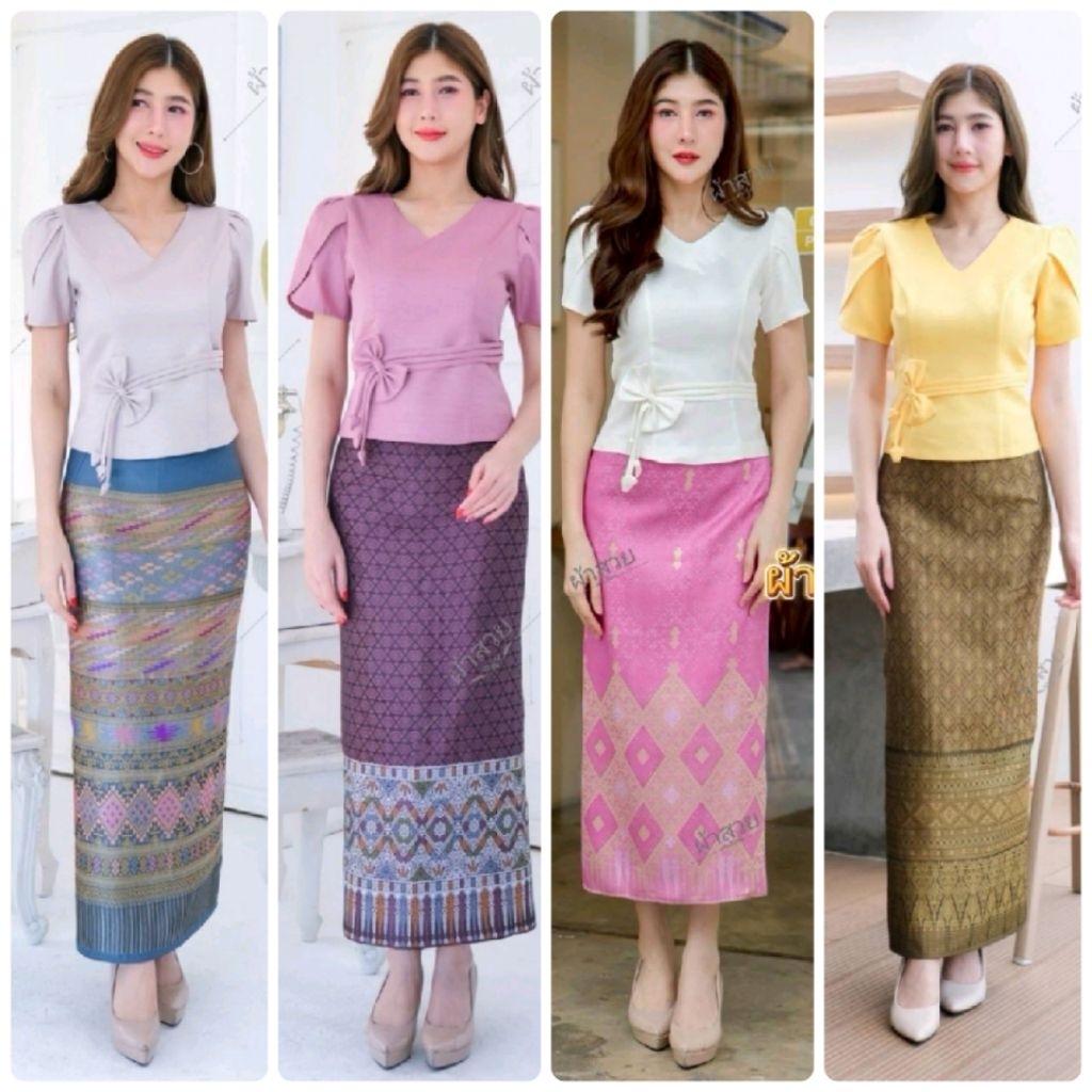 คอวี โบว์ข้าง💢เสื้อ​ไห​มลาว​อัด​กาว​ #ราคานี้เฉพาะเสื้อ