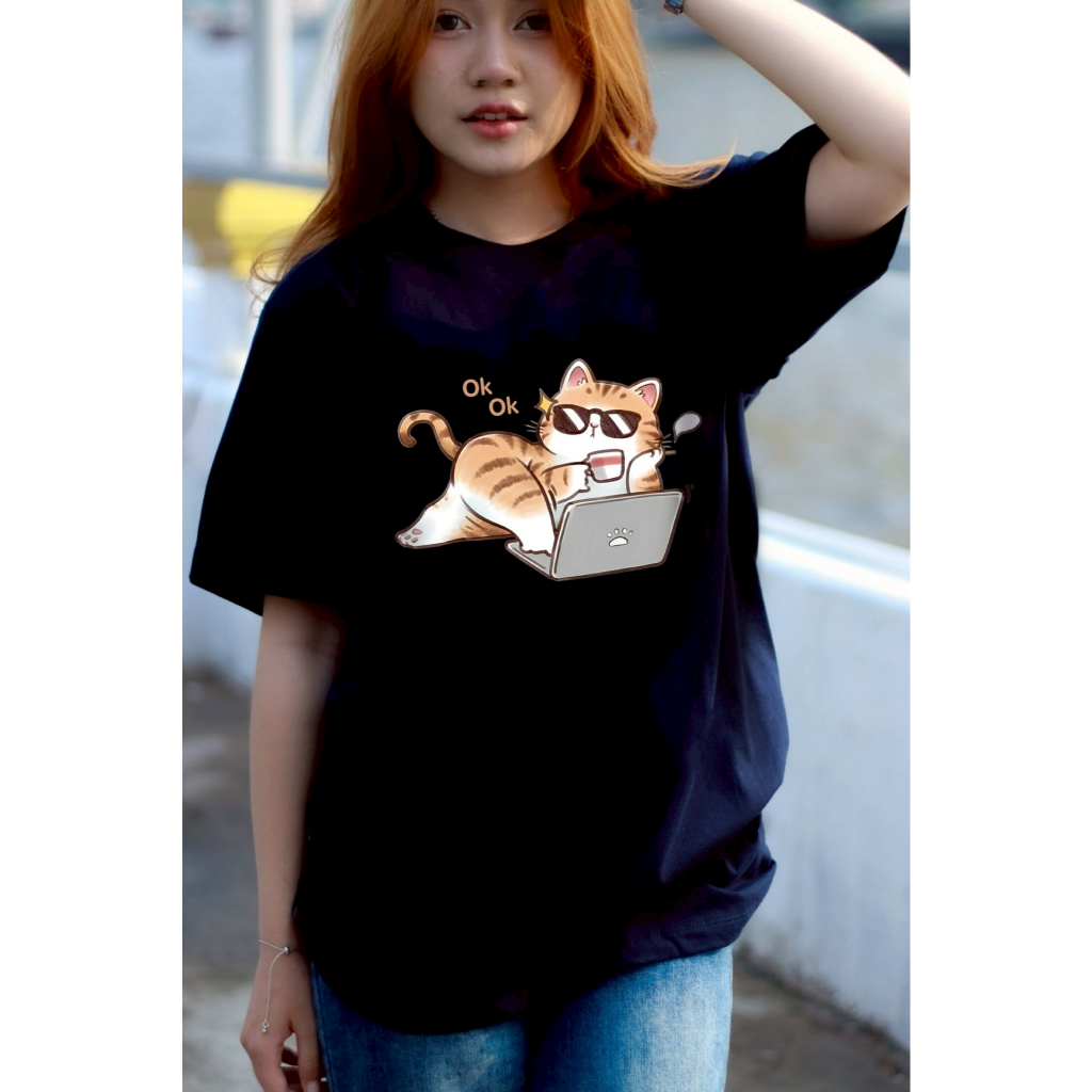 เสื้อยืดสกรีนลาย " CAT CHILL CHILL " เสื้อยืดผ้า COTTON 100% เสื้อยืดคอตตอน 100% เสื้อยืดผ้าฝ้าย 100%