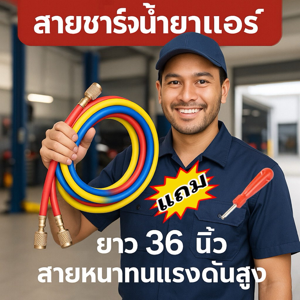 สายชาร์จน้ำยาแอร์ R12 R22 R134a ยาว 36นิ้ว  3 เส้น (แดง,เหลือง,น้ำเงิน) ทนแรงดันได้ 500-2500PSIสายเติมน้ำยา loop