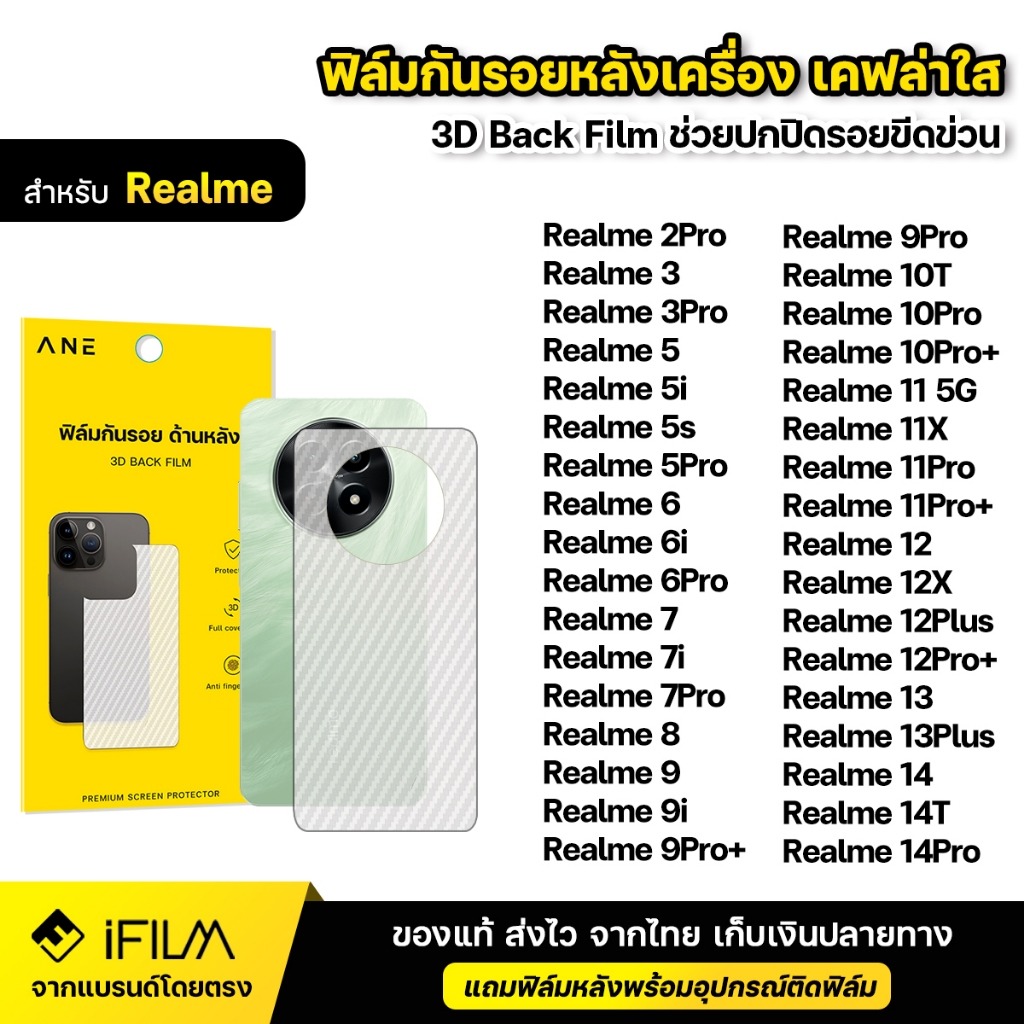 ฟิล์มหลัง กันรอย ฟิล์มเคฟล่า For Realme 9 Pro Plus 10T 10Pro 11 Pro 11X 12 12X 12Plus 13 13Plus 14 P
