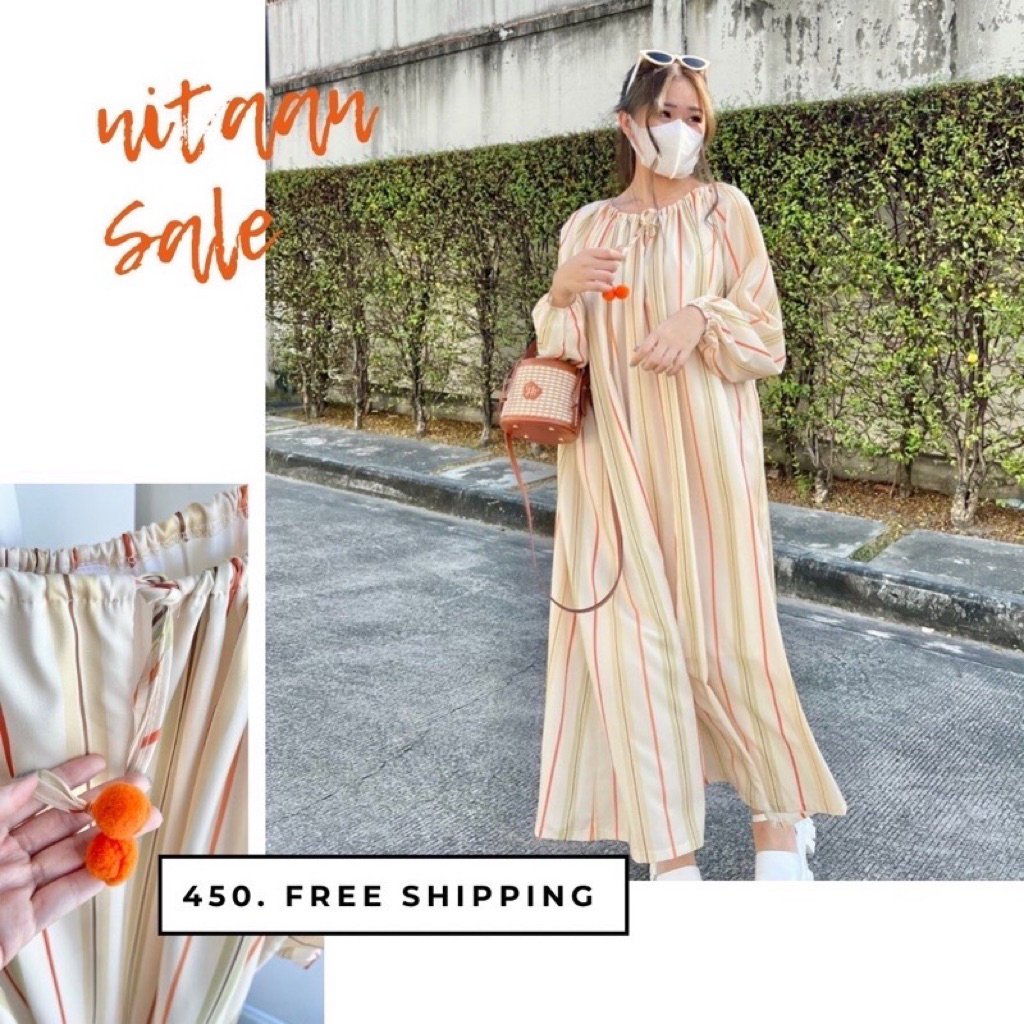 Nitaan เดรสยาว ลายสดใส ชุดไปทะเล