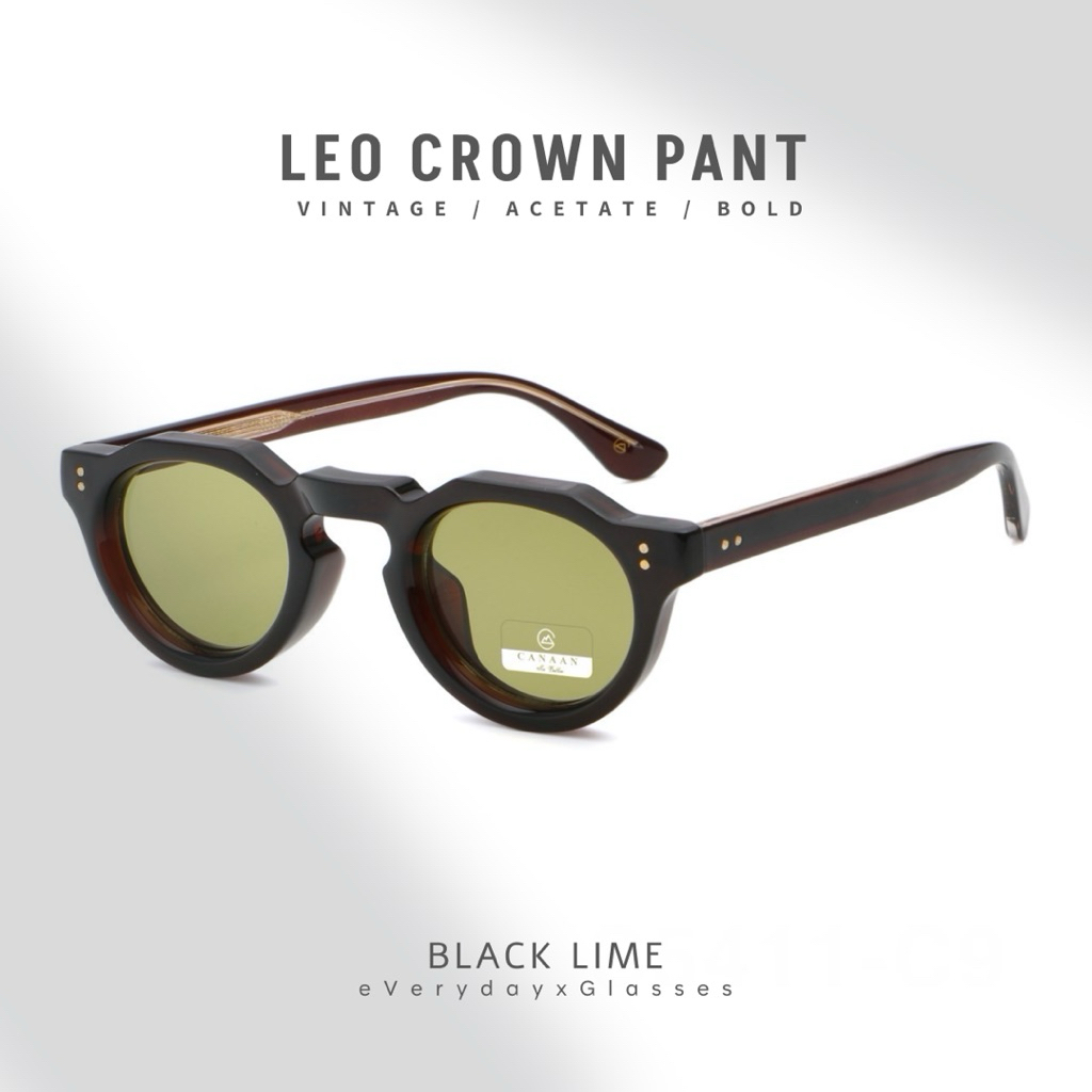Leo Crown Pant แว่นกันแดดวินเทจ กรอบอะซิเตท เลนส์กันแดด UV400 ความเก๋าที่ดูวินเทจสไตล์ ผลผลิตงานแบบญี่ปุ่น ขาสตีลแข็งแรง