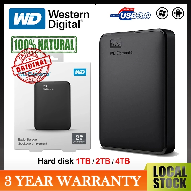 WD Portable Hard Disk 4TB/2TB/1TB ฮาร์ดดิสก์แบบพกพา External Harddisk  ฮาร์ดไดรฟ์จัดเก็บข้อมูลแบบพกพ
