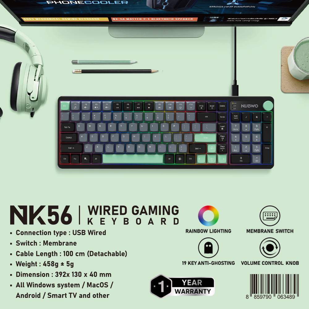 Keyboard Nubwo รุ่นNK56  Connection type USB Wirad มีไฟปรับไฟได้ ใช้กับ Tablet ได้ทุกรุ่น