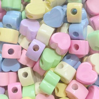 ลูกปัด หัวใจ ดาว รูใหญ่ ขนาด 20*22mm สีพัเทล มีรูร้อย เหมาะส…