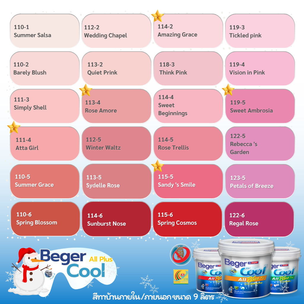 Beger สีชมพู คูลออลพลัส ขนาด 9 ลิตร กึ่งเงา ด้าน สีทาบ้าน เบเยอร์ สีบ้านเย็น สีน้ำอะคริลิคแท้