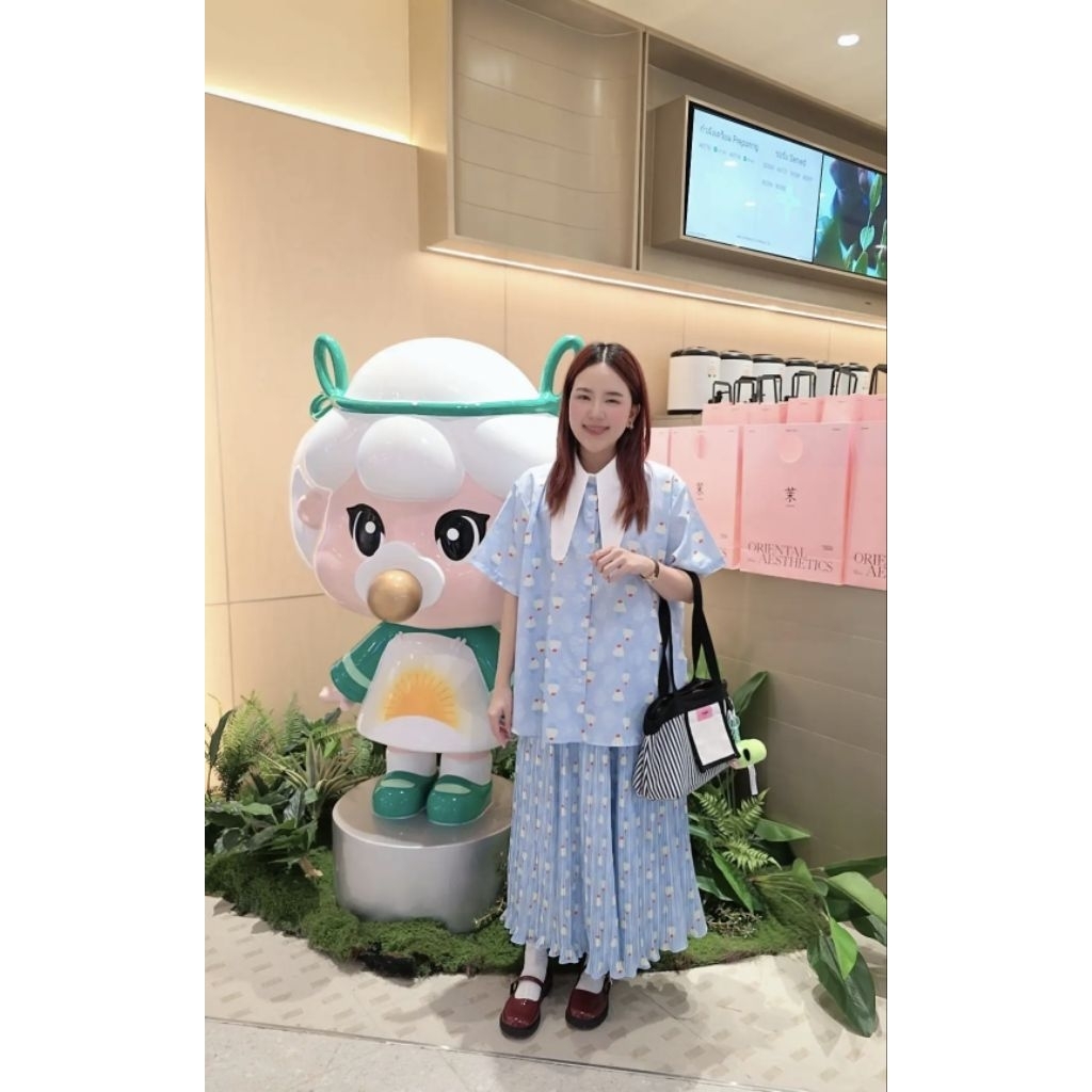 Longdopaws : Aileen set ชุดเซ็ทเสื้อคอบันนี่+กระโปรงยาวอัดพลีทใส่สบายมีซับใน รูปที่ 6
