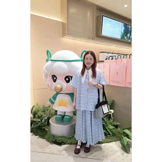 Longdopaws : Aileen set ชุดเซ็ทเสื้อคอบันนี่+กระโปรงยาวอัดพลีทใส่สบายมีซับใน