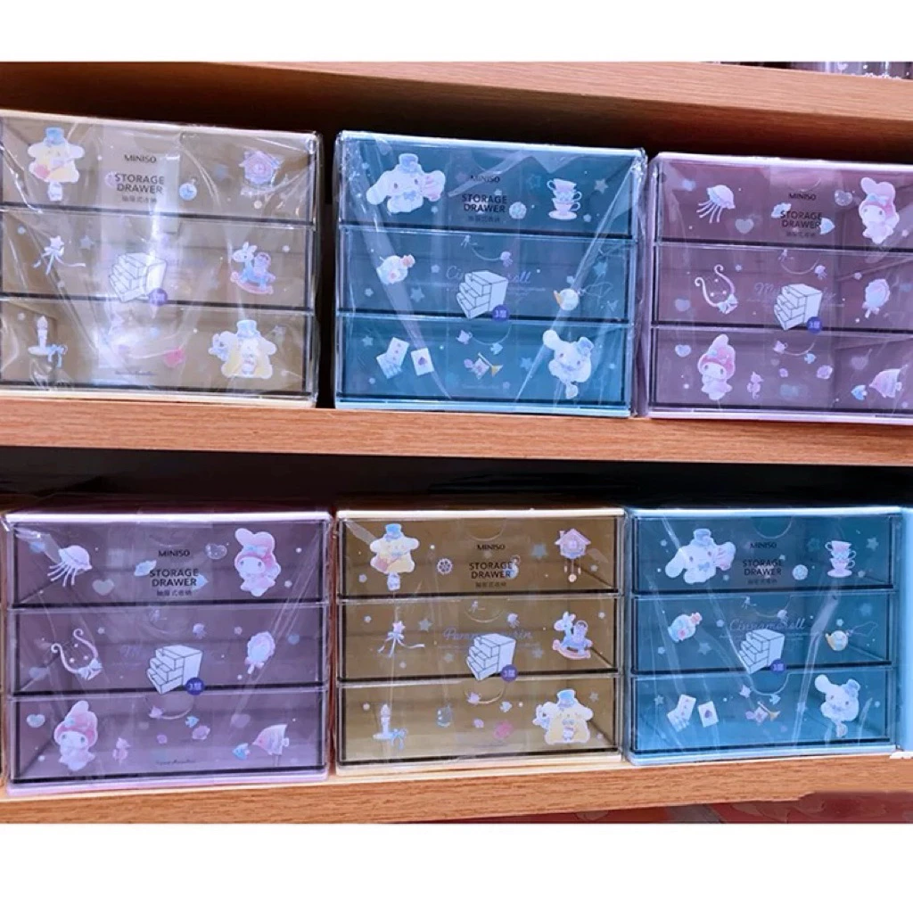 🎀พร้อมส่ง กล่องเก็บของ 3 ชั้น Sanrio x Miniso ลิขสิทธิ์แท้ 💯