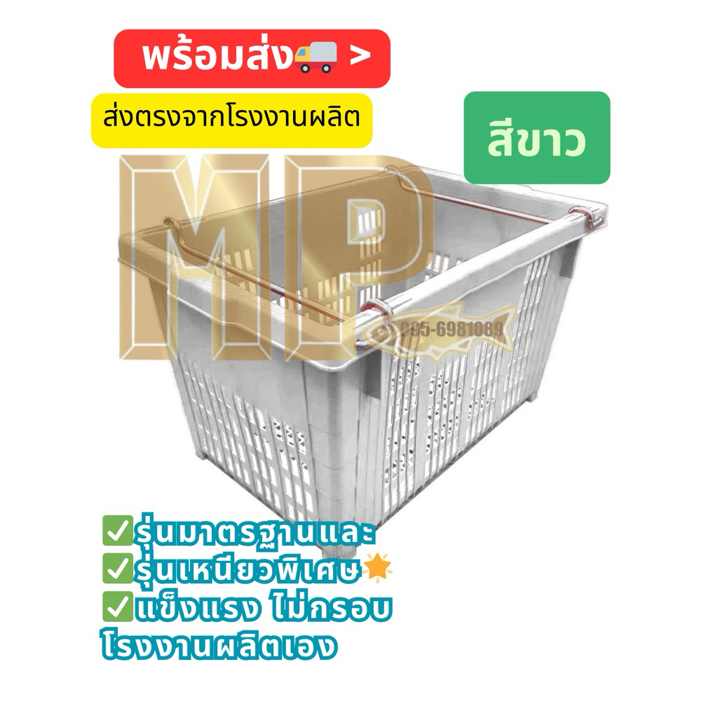 ตะกร้าใส่ผลไม้ ลังหูเหล็ก ตะกร้าพลาสติก สีขาว เกรดมาตรฐานอุตสาหกรรม 25โลส่งตรงจากโรงงานผลิต