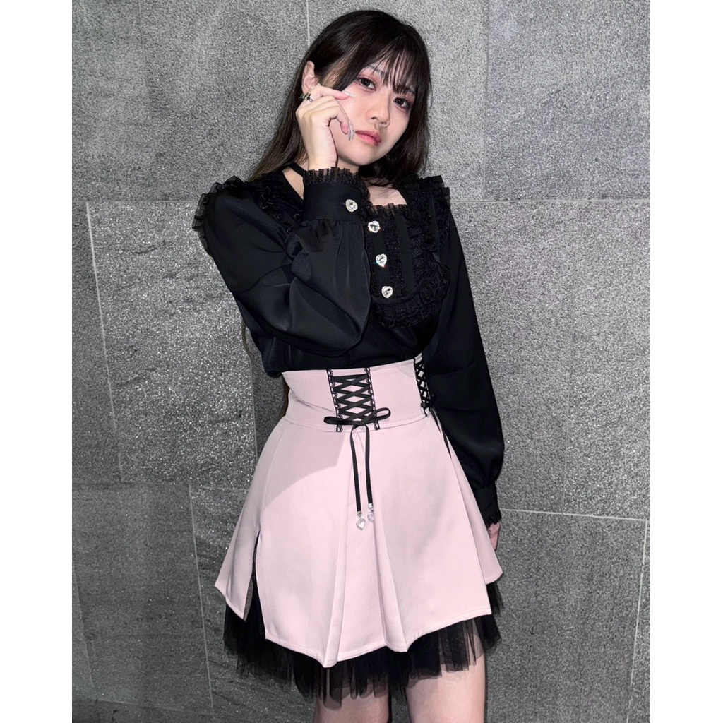 Rozalin Ribbon Veil Skirt กระโปรงสั้นตกแต่งริบบิ้น สไตล์ Jirai Kei