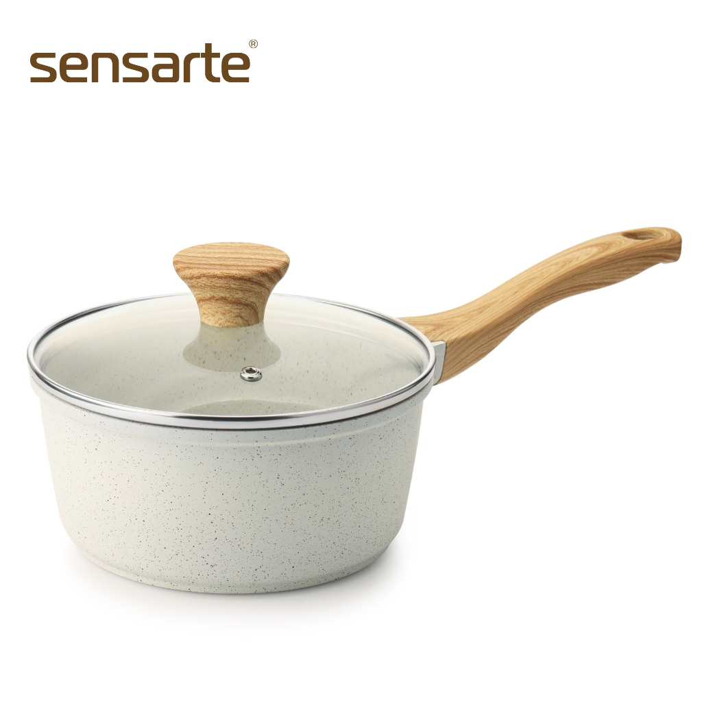 SENSARTE เครื่องครัวอายุยืน เคลือบเซรามิกกันติด Non-Stick ปลอดสาร พร้อมฝาปิด ขนาด 20 ซม. หม้อต้มมาม่า หม้ออเนกประสงค์