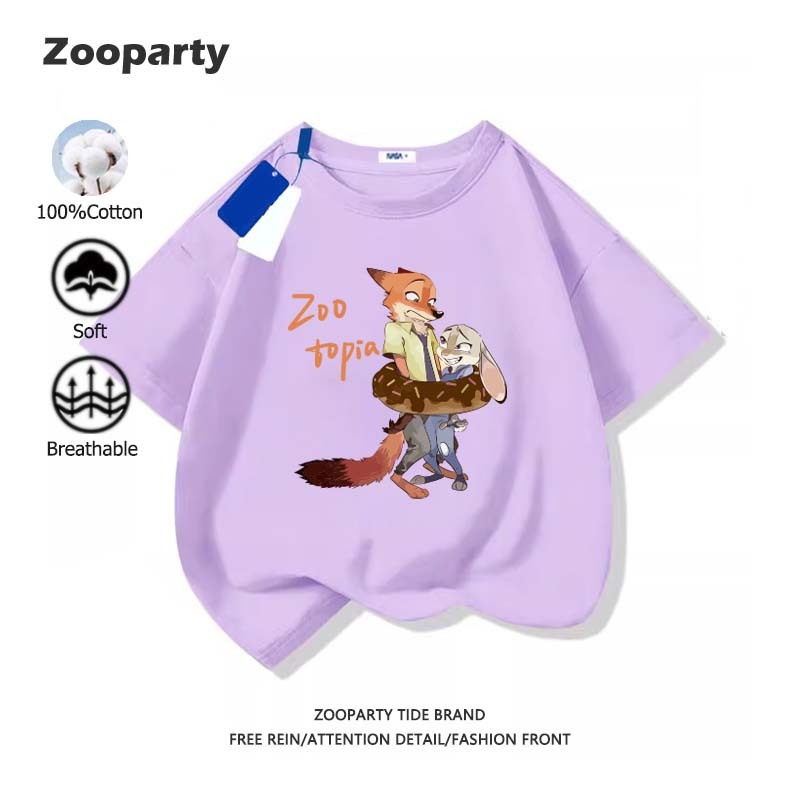 Zootopia เสื้อยืดเด็ก ฤดูร้อน ใหม่ 100% cotton สบายและนุ่ม ระบายอากาศได้ เสื้อยืดแขนสั้นสำหรับเด็ก ส่งเร็ว จัดส่งจากไทย