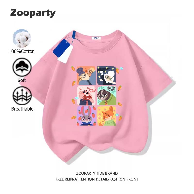 Zootopia เสื้อเด็ก ลายสัตว์น่ารัก คอกลม เสื้อยืดแขนสั้นสำหรับเด็ก 100% cotton ใส่สบาย ไม่หด มี 9 สี ส่งเร็ว จัดส่งจากไทย