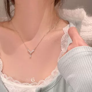GLAMOR✨สร้อยเงินแท้ Kissed by V เพชรทรงวี จี้เพชรทรงวี เงิน925 ดีไซน์มินิมอล สร้อยแฟชั่นสไตล์เกาหลี