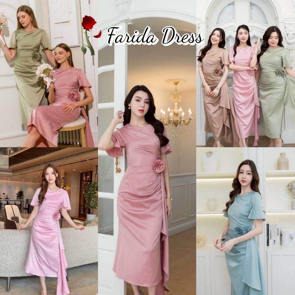 ชุดออกงาน เดรสสวยๆ TP039 ชุดไปงาน ผ้าเครปซาติน คอกลม สไบข้างกระโปรง ซับใน ซิปหลัง เดรสยาว ผู้หญิง เสื้อผ้า Lady Dresses