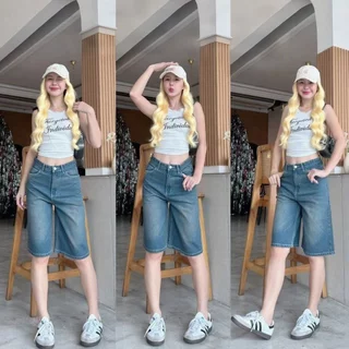 ⭐919JEANS⭐เอวสูง กางเกงยีนส์ขาสั้น ทรงหลวมขากว้าง สไตส์วินเทจ เก็บทรงสวย