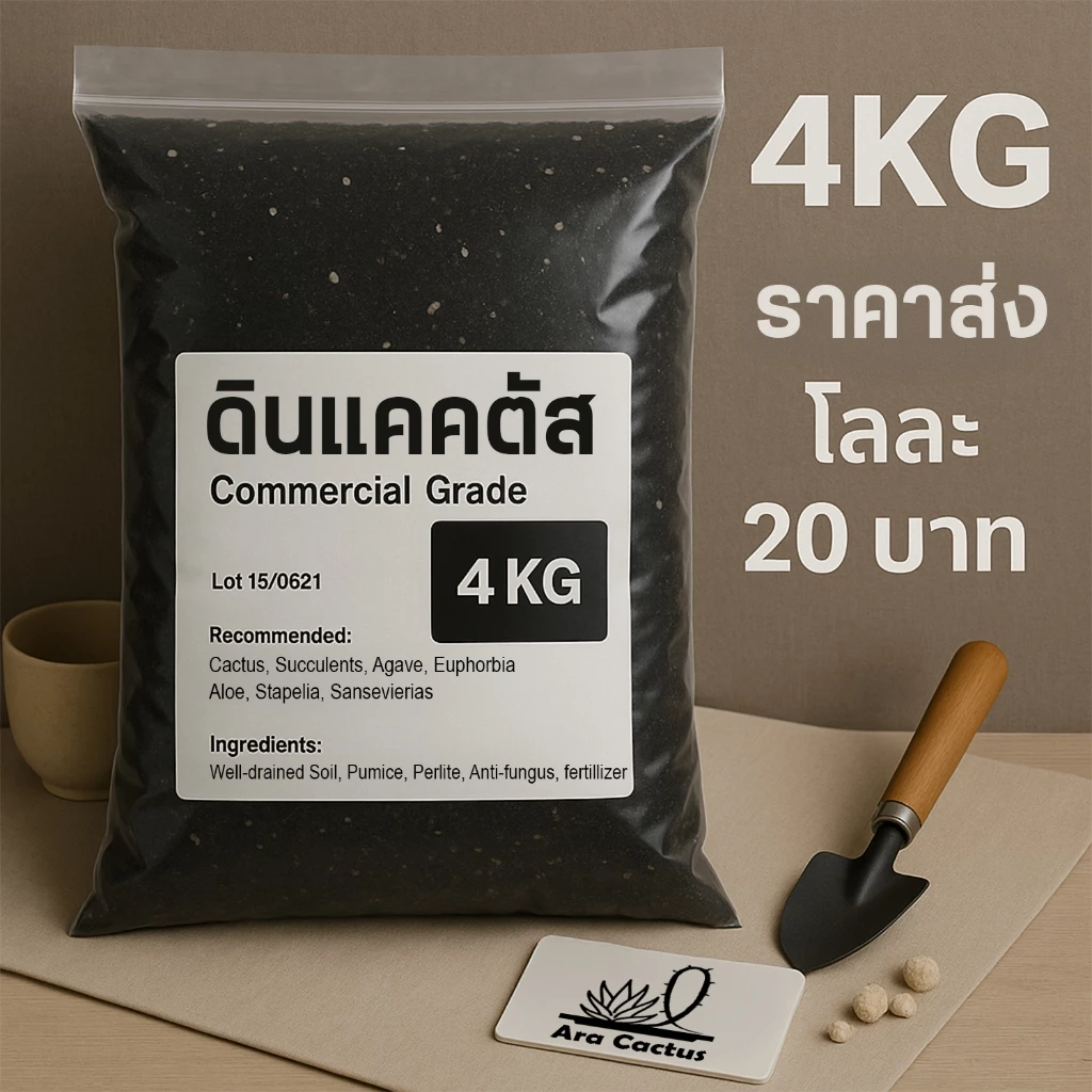 (ถุง4โล) 🌵ดินปลูกแคคตัสราคาส่ง 20บาท/กก. พร้อมปลูก ระบายน้ำดี มีกันเพลี้ย รา ดินปลูกกระบองเพชร 4kg