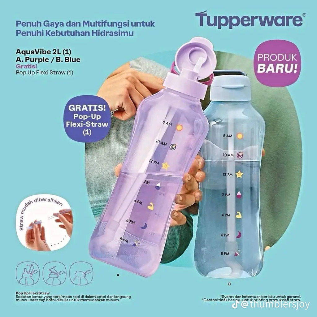 Tupperware รุ่น ขวดน้ำ AquaVibe (1) with handle & straw - มีหลอด (เลือกสีและขนาด)